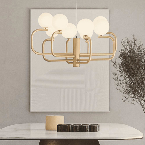 Jeppy ondaluce lampadario metallo oro 8 lucu sfere vetro