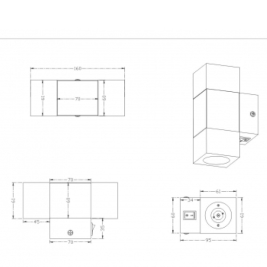 Applique da comodino con interruttore grigio cubi vetro led fp