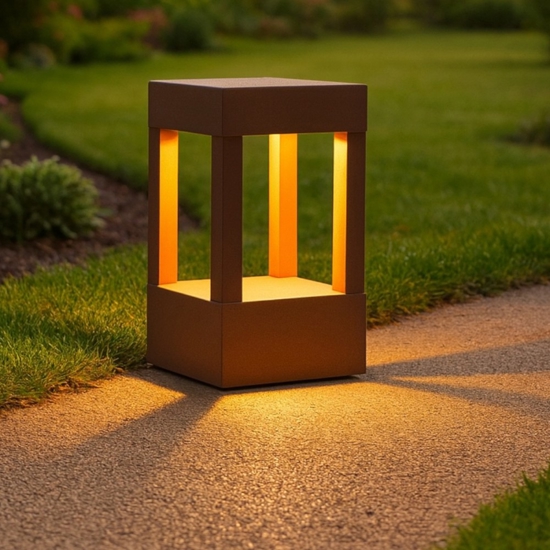 Lampioncino moderno da esterno giardino led 5w 3000k ip54 marrone corten