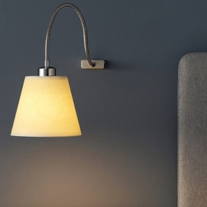 Applique comodino per camera da letto pergamena beige braccio flessibile cromato