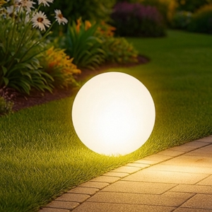 Lampada con picchetto sfera bianca da giardino 30cm 5mt cavo con spina