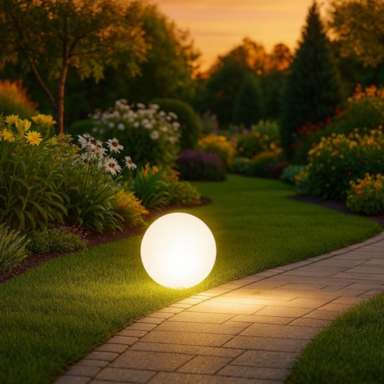 Lampada con picchetto sfera bianca da giardino 30cm 5mt cavo con spina