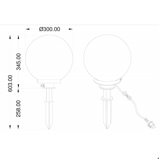 Lampada con picchetto sfera bianca da giardino 30cm 5mt cavo con spina