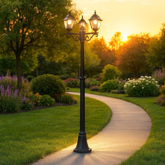 Lampione alto da giardino 3 luci lanterna classico nero Lampione alto da giardino 3 luci lanterna classico nero