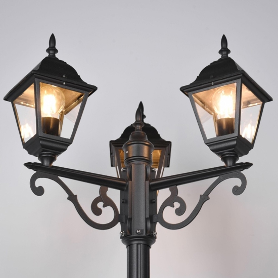 Lampione alto da giardino 3 luci lanterna classico nero Lampione alto da giardino 3 luci lanterna classico nero