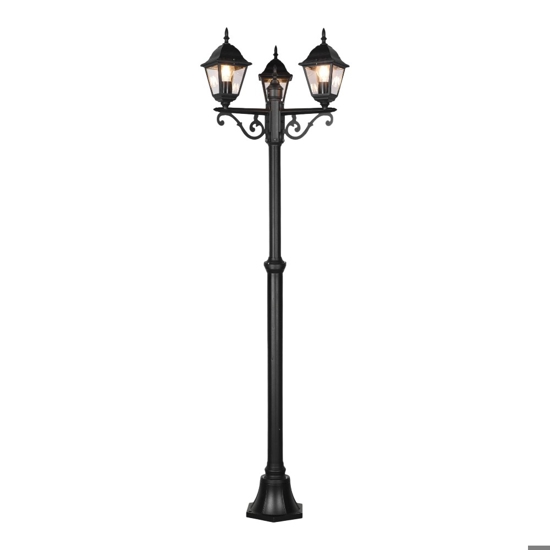 Lampione alto da giardino 3 luci lanterna classico nero Lampione alto da giardino 3 luci lanterna classico nero