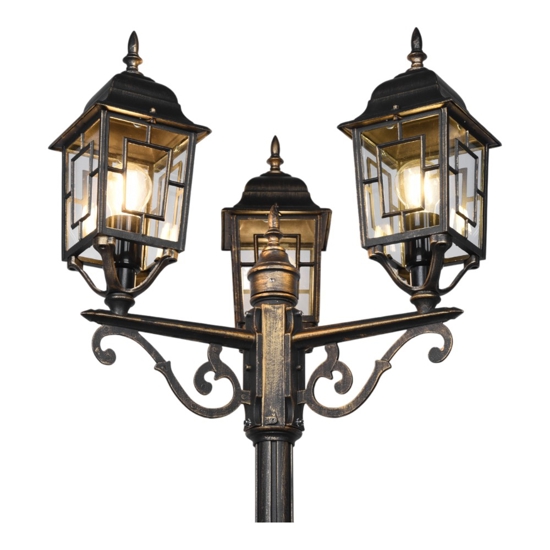 Lampione alto da giardino classico antico 3 luci lanterne ruggine Lampione alto da giardino classico antico 3 luci lanterne ruggine