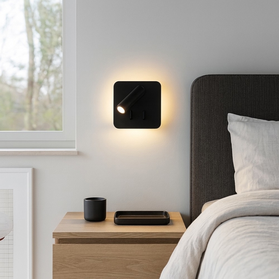 Perenz plug applique quadrata per comodino nero led 3000k orientabile