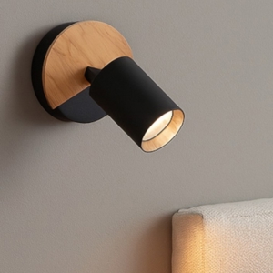 Applique con faretto nero legno orientabile per comodino