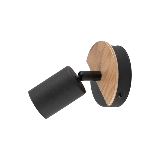 Applique con faretto nero legno orientabile per comodino