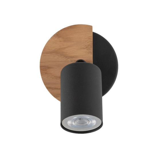 Applique con faretto nero legno orientabile per comodino