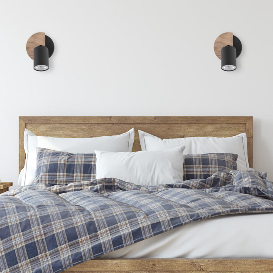 Applique con faretto nero legno orientabile per comodino