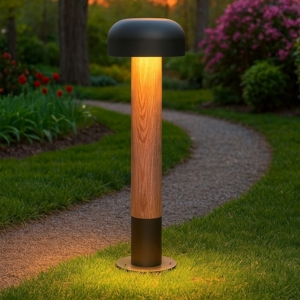 Lampione da giardino ip54 h54 cm effetto legno