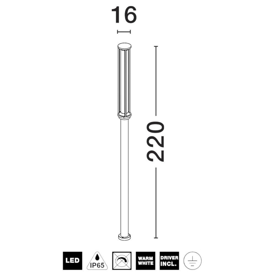 Lampione alto tubolare da esterno led 16w 3000k ip65 antracite Lampione alto tubolare da esterno led 16w 3000k ip65 antracite