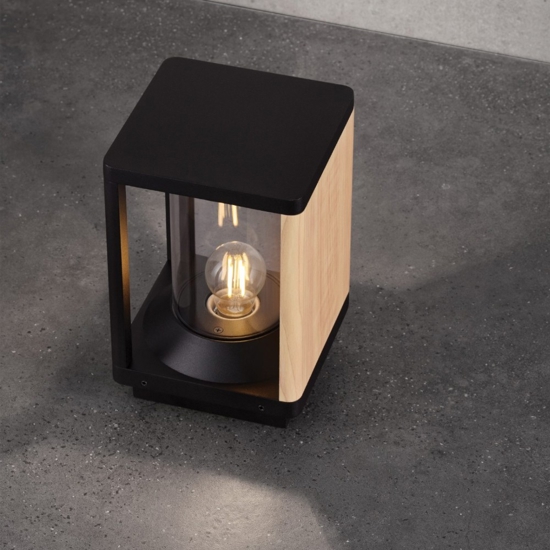 Lampioncino da giardino quadrato nero legno per esterni
