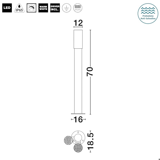 Lampione nero da giardino led 3000k cilindrico moderno