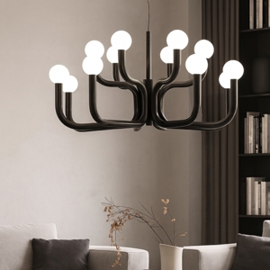 Ondaluce derby grande lampadario contemporaneo nero sfere vetro bianco