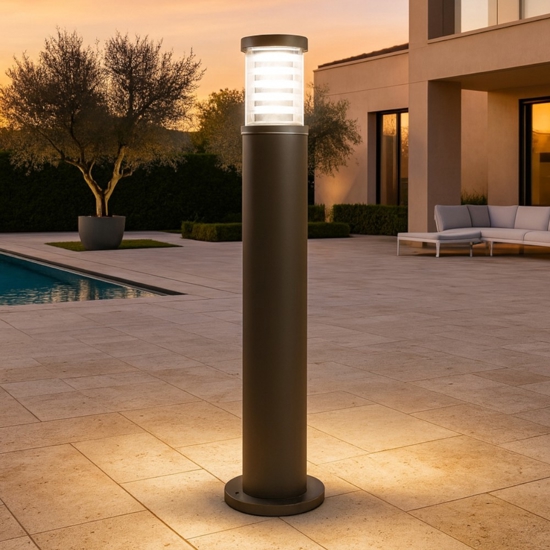 Ideal lux tronco pt1 h80 coffee lampione da esterno marrone ip65 per giardino