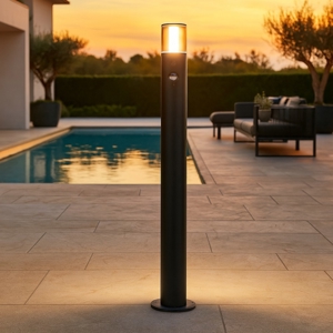 Lampione da giardino moderno cilindro nero con sensore movimento