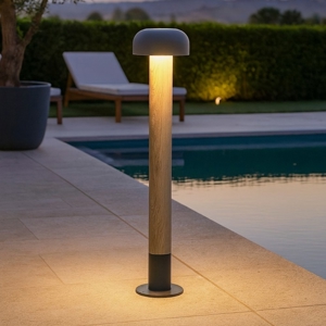 Lampione per esterno ip54 h84 cm effetto legno