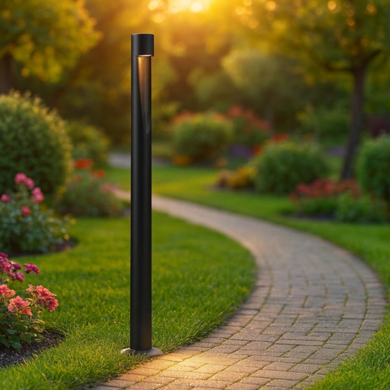Lampione basso tubolare nero ip65 led 6w 3000k per giardini moderni