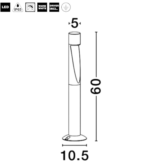 Lampione basso tubolare nero ip65 led 6w 3000k per giardini moderni