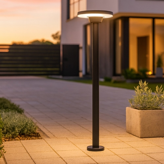 Lampione antracite moderno led 12w 3000k con testa circolare Lampione antracite moderno led 12w 3000k con testa circolare