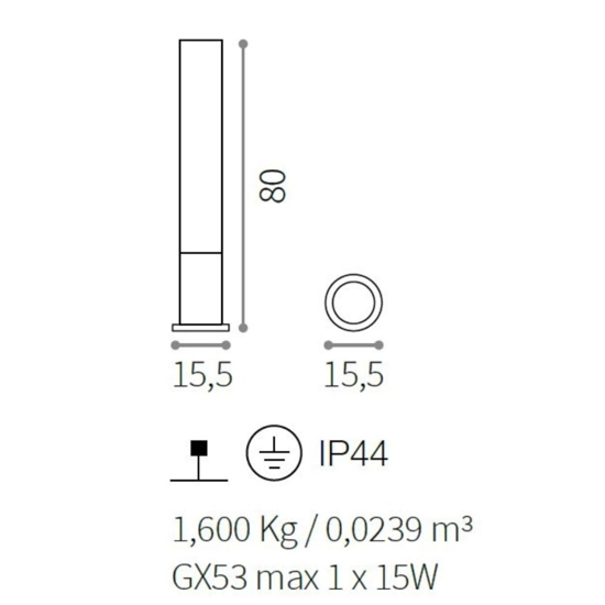 Edo outdoor pt1 round lampione per esterno giardino tubolare ip44 marrone ideal lux