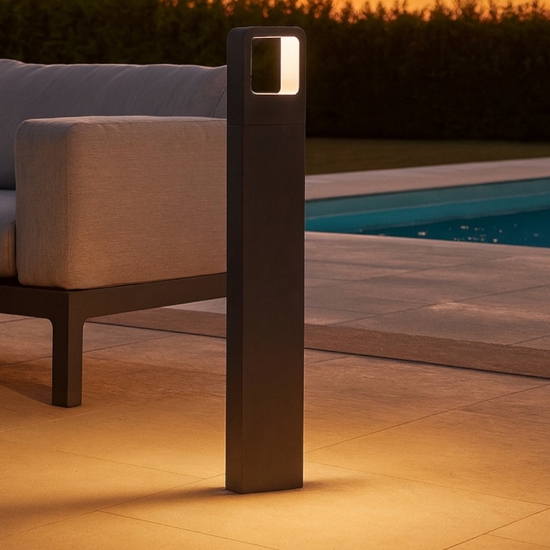 Lampione per giardino moderno grigio led 3000k a rettangolo smussato