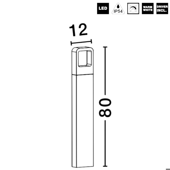 Lampione per giardino moderno grigio led 3000k a rettangolo smussato