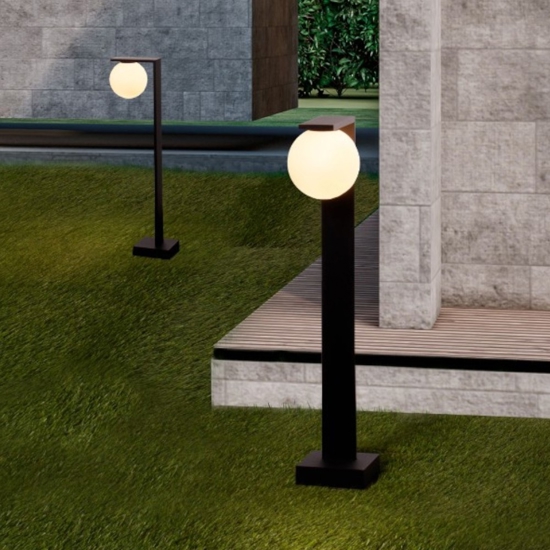 Lampione nero per esterni sfera vetro bianco moderno led 8w 3000k