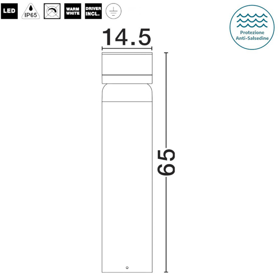 Lampioncino nero per giardino led 8w 3000k design moderno cilindrico