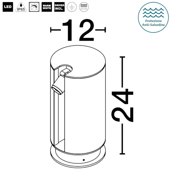 Lampioncino nero da giardino led 3w 3000k moderno cilindrico ip65