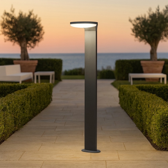 Lampione grigio da giardino led 3000k moderno a testa tonda