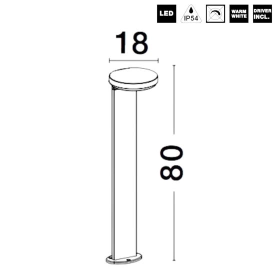 Lampione grigio da giardino led 3000k moderno a testa tonda
