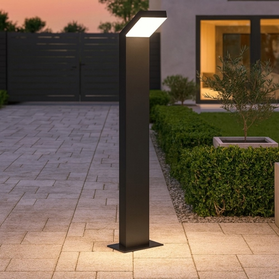 Lampione nero per giardino led 12w 3000k moderno rettangolare