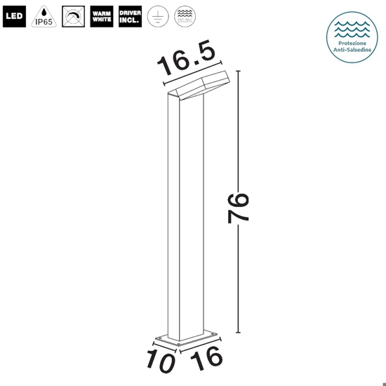 Lampione nero per giardino led 12w 3000k moderno rettangolare