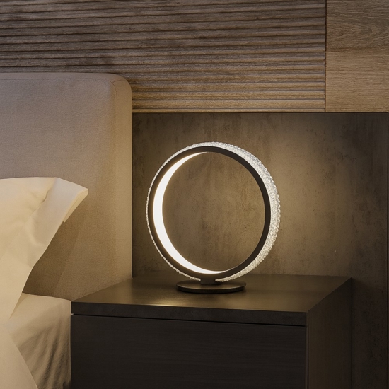 Abat-jour led lampada da comodino cerchio moderna nera
