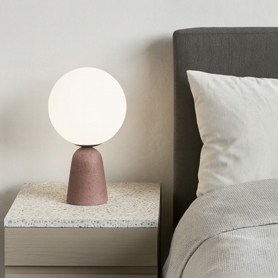 Ondaluce lampada da comodino abat-jour cemento rosso vetro bianco moderna