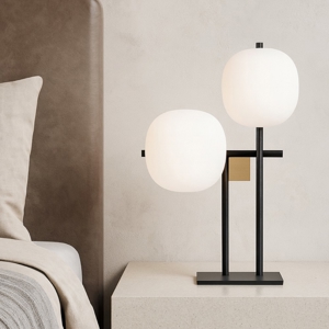 Lingotto miloox lampada da tavolo nero oro sfere vetro bianco