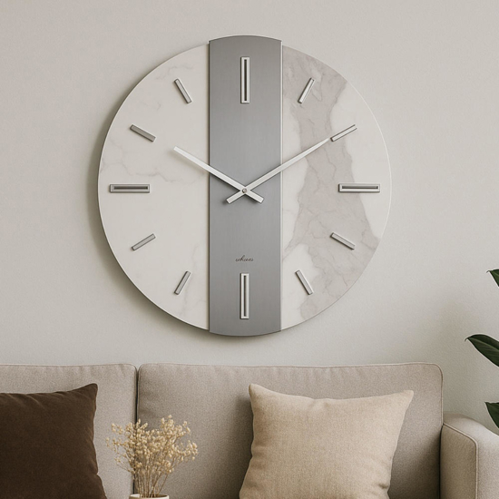 Orologio da parete 60cm kerlite laminato effetto marmo specchio fume