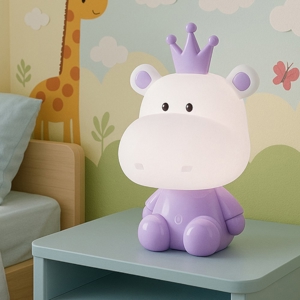 Lampada hippo porpora da comodino per cameretta bambina