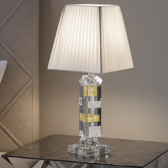 Lampada da tavolo  di cristallo con decori foglia oro argento fp Lampada da tavolo  di cristallo con decori foglia oro argento fp