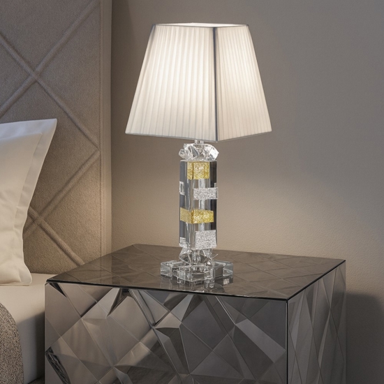 Lampada da tavolo  di cristallo con decori foglia oro argento fp Lampada da tavolo  di cristallo con decori foglia oro argento fp