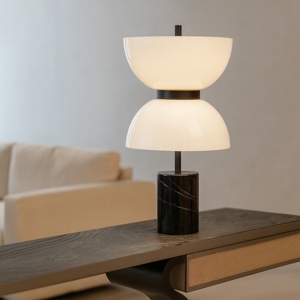 Maytoni lampada da tavolo moderna marmo led 3000k nera vetro bianco kyoto