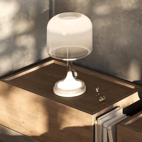 Lampada da tavolo spirito per salone vetro fume' bianca led dimmerabile maytoni