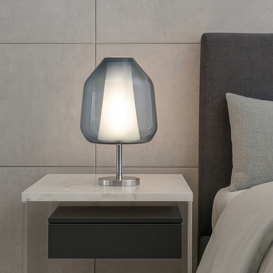 Lampada da comodino vetro blu cromo moderna toplight