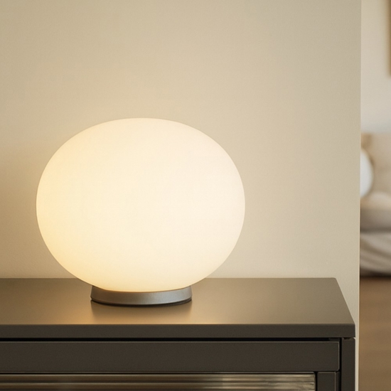 Ideal lux smarties tl1 d30 lampada da tavolo sfera 30cm vetro bianca