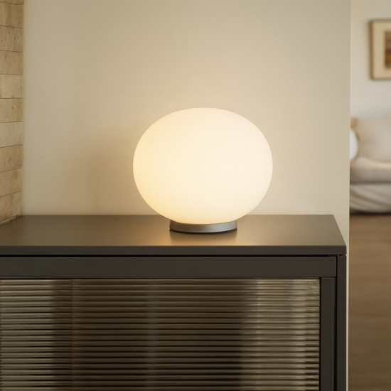 Ideal lux smarties tl1 d30 lampada da tavolo sfera 30cm vetro bianca