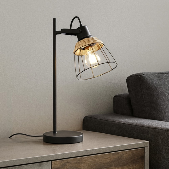 Lampada da tavolo orientabile per ufficio nero reticolo rattan
